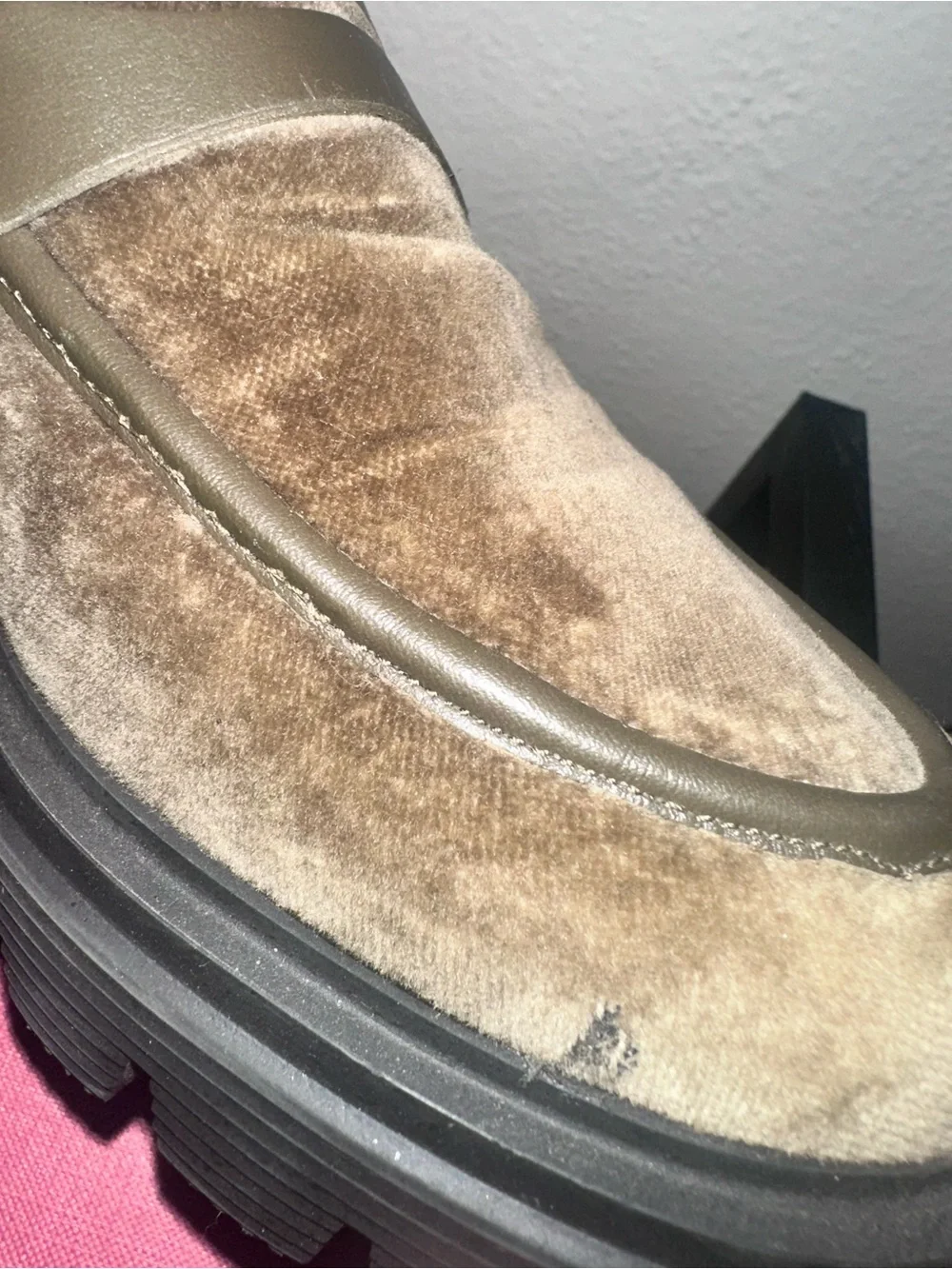 Stuart Weitzman Soho Olive Velvet Lug Sole Loafers